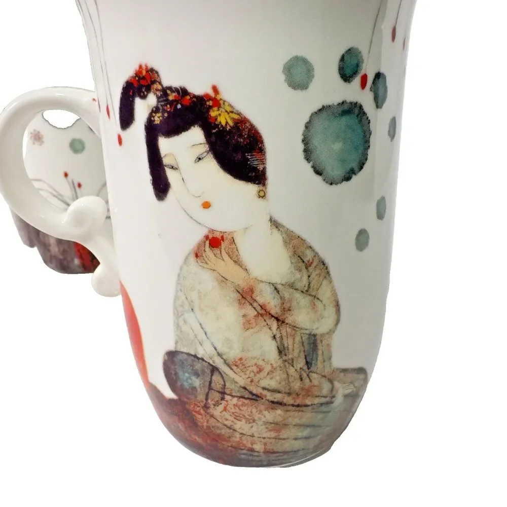 Teavana 3 Piece Tea Cup Mug New Bone China Infuser Strainer Lid‎ Floral Vintage